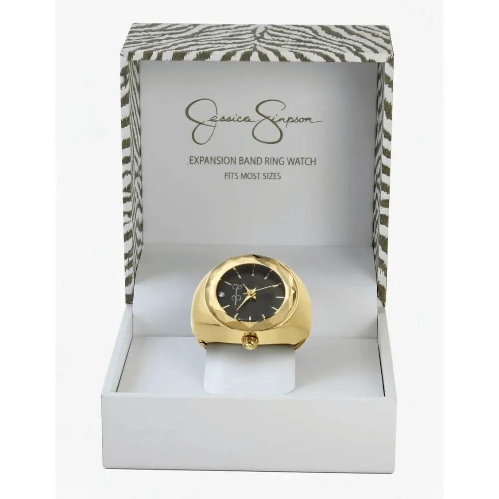 JESSICA SIMPSON Women's Gold Stretch Fit Ring Watch NWT